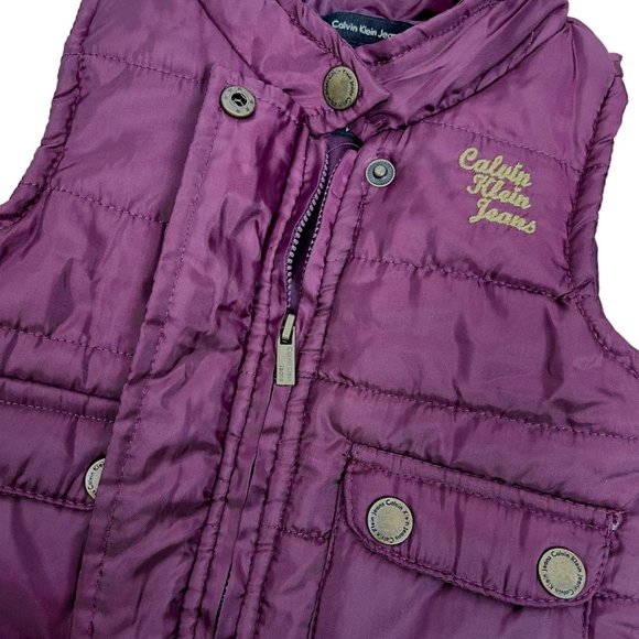 Calvin Klein Jeans Purple Puffer Button Zipper Vest Logo Baby Girl Infant - Picture 2 of 5